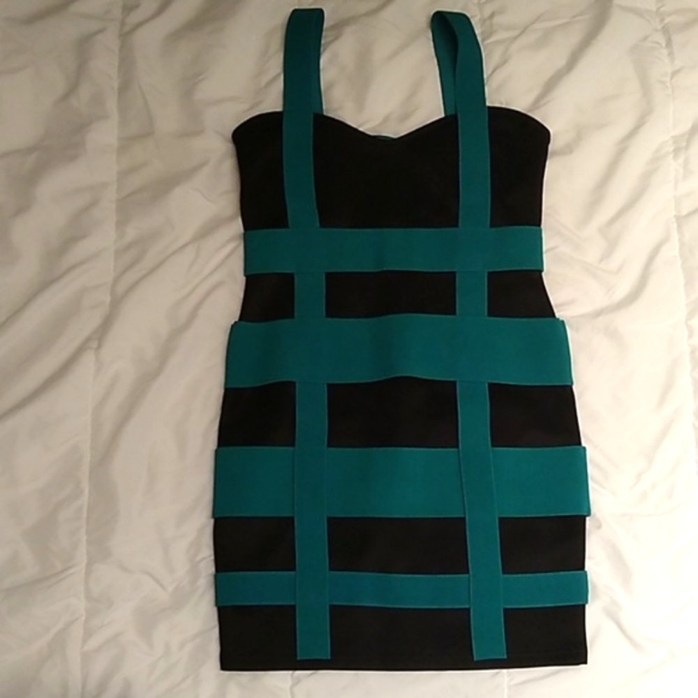 NEW ASOS Bandage Elastic Stretch Bodycon Dress Green Black